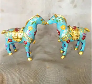 

6" Chinese Cloisonne Enamel Pure Bronze Handwork Flower Lucky Horse Statue