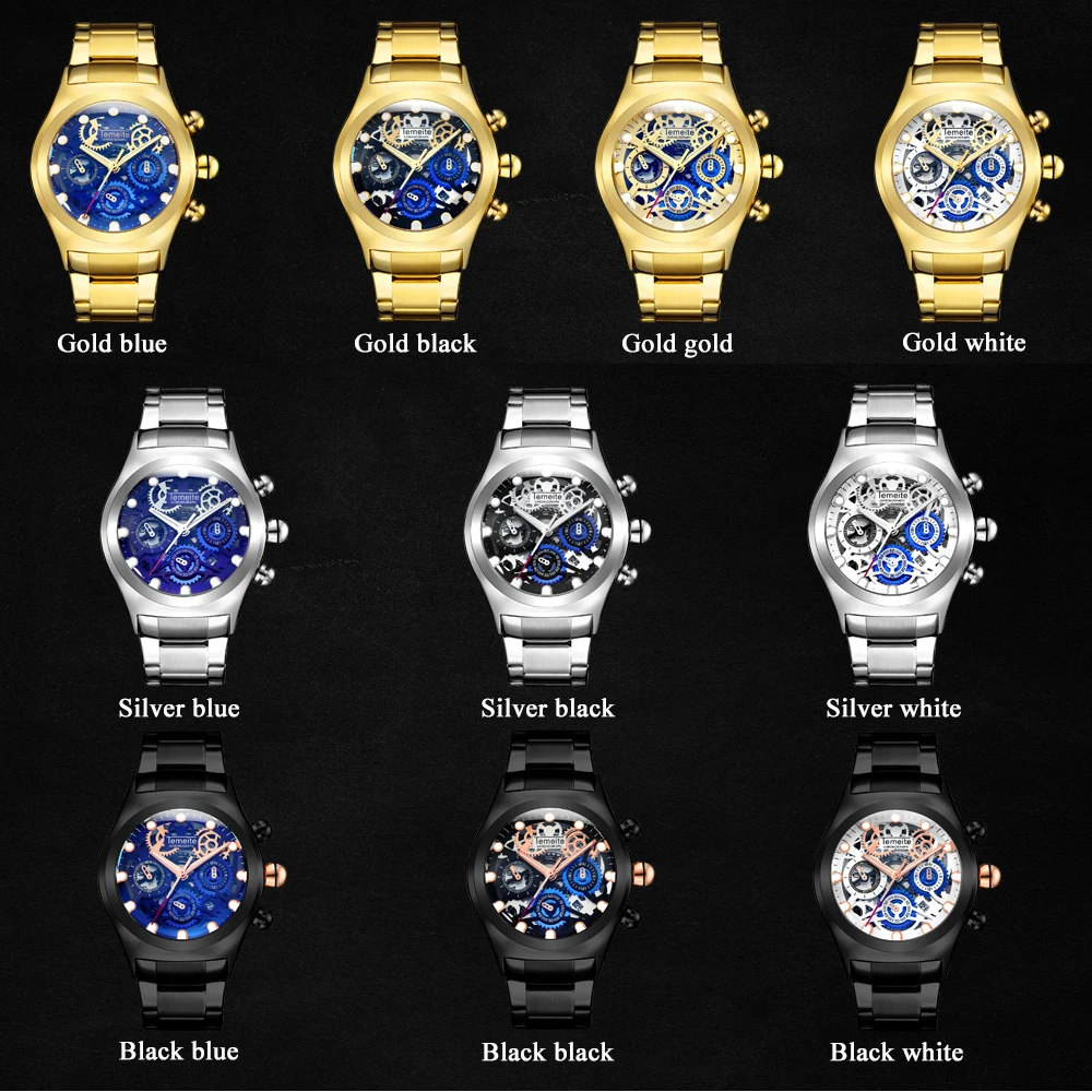 Мужские часы TEMEITE, мужские деловые модные повседневные полностью Стальные кварцевые наручные часы, водонепроницаемые мужские часы, мужские часы