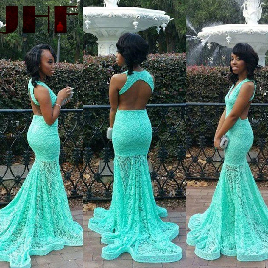 Galajurken2017 new lace back sexy beauty turquoise prom dresses long