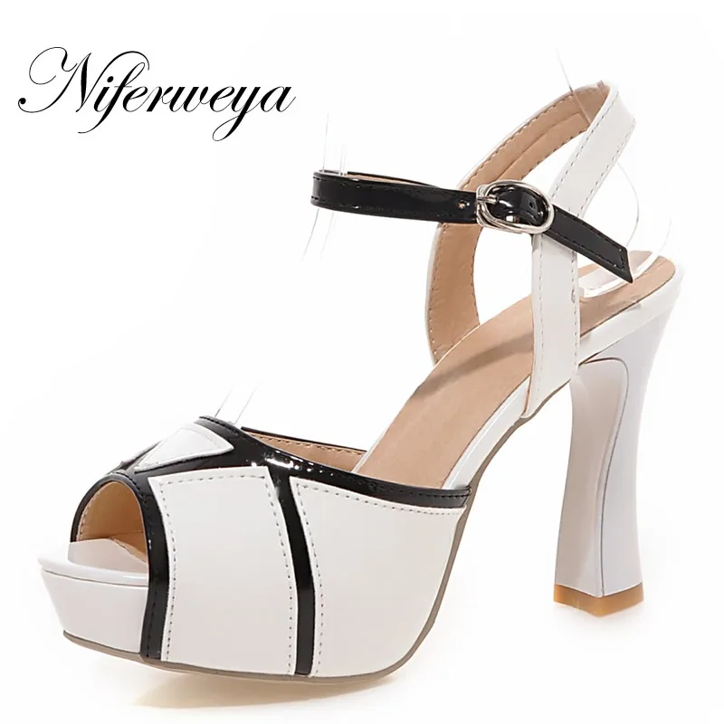 

Fashion Mixed Colors platform high heels Big size 33-43 summer Women party shoes sexy Peep Toe Buckle Strap thick heel Sandals