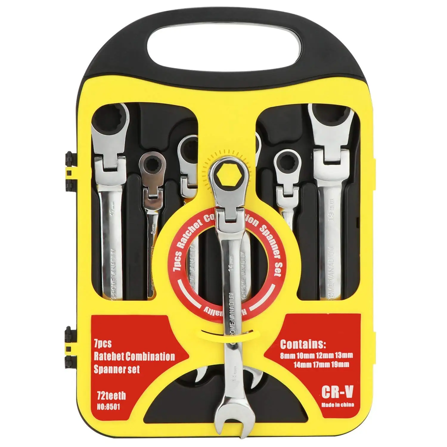 

7Pcs Combination Flexible Pivoting Ratcheting Box End Wrench Spanner Set Open End Ratcheting Wrench Bits Metric 8mm - 19mm