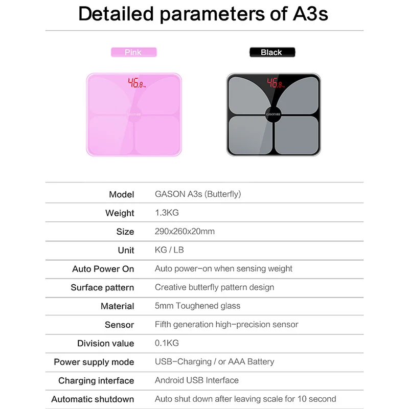 Gason A3S(бабочка) светодиодный цифровой Дисплей Вес весы электронные смарт-баланс Средства ухода за кожей бытовой ванные комнаты 180 кг