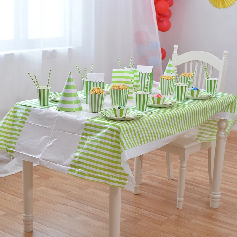 Green Striped BBQ Party Paper Disposable Tableware Sets PE