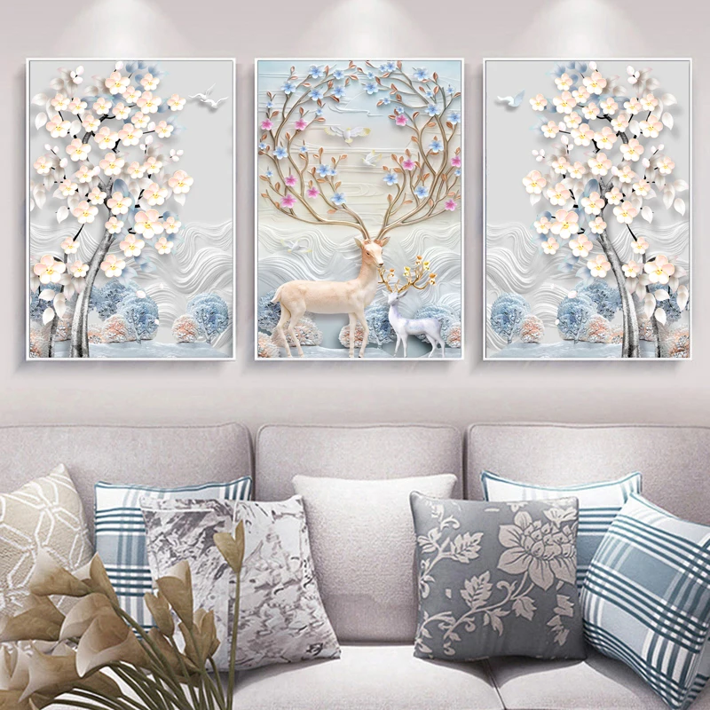 

QIANZEHUI,Needlework,DIY vertical version home and rich plum nine fish Full embroidery landscape painting Cross stitch