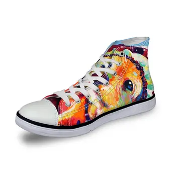 

WHEREISART Fashion Unisex Owl Wolf Horse Animal Print High Top Lace Up Shoes Casual Canvas Sneakers for Women and Men Dog