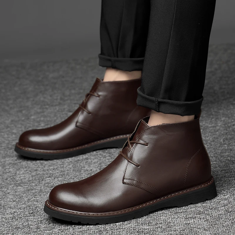 

High Top Men Genuine Leather Boots Autumn Winter Shoes Lace Up Shoes Men Business Casual Men Oxfords