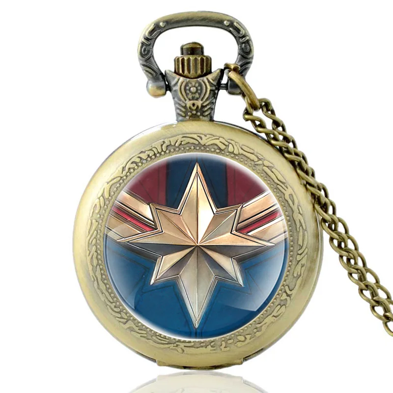 Новые модные антикварные Марвел Капитан кварцевые карманные часы винтажные для мужчин для женщин Бронзовый кулон ожерелье Подарки - Цвет: Bronze