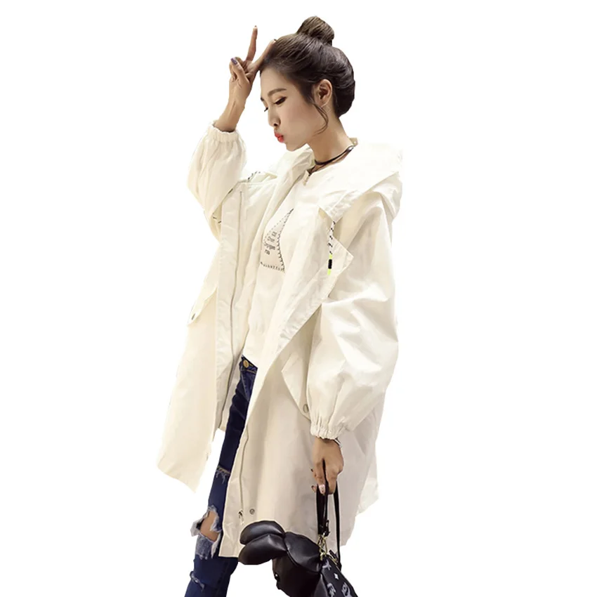 

Summer Women Print Thin Hooded Trench Coats New Faux Pocket All Match Letter Loose Tops Bat Sleeved Sun protection Outwear Mw219
