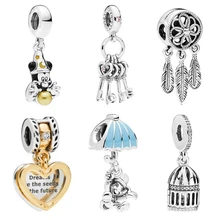 Abalorios de plata Vintage brillantes atrapasueños llavero pájaro Globo cuenta familiar Ajuste Original Pandora pulsera y brazaletes joyería DIY