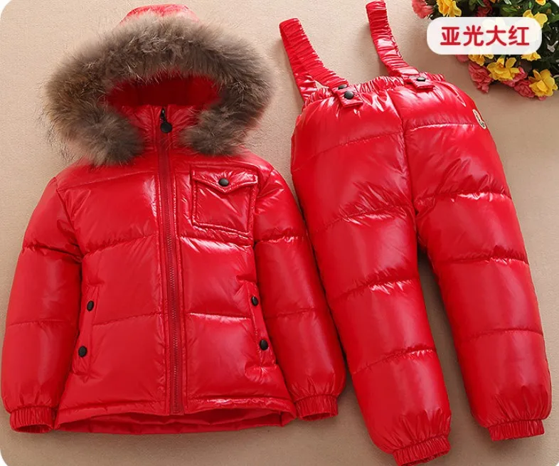 

Children's down jacket set winter new infant baby bib boy male child girl scorpion hair ski suit