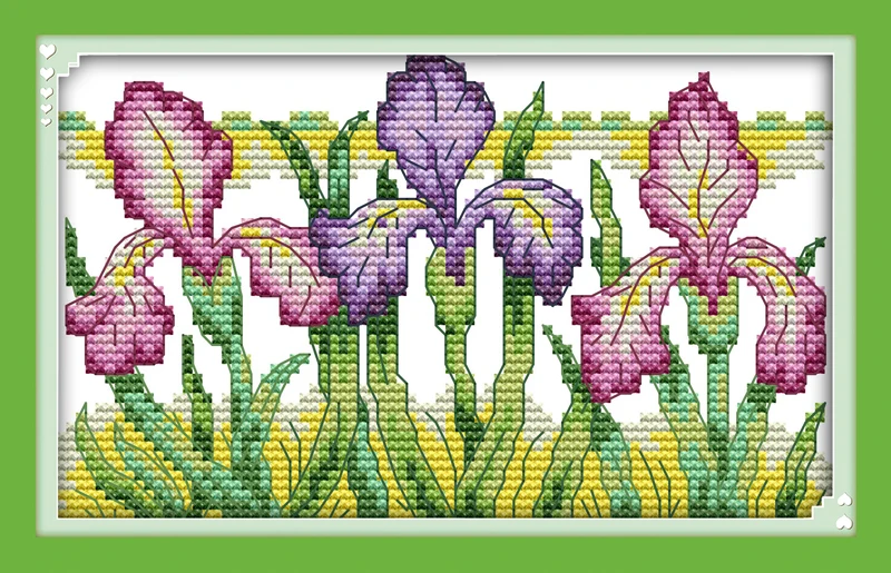 

Gorgeous iris DMC flowers cross stitch kits 14ct white 11ct print on canvas embroidery set sewing hand made crafts home decor