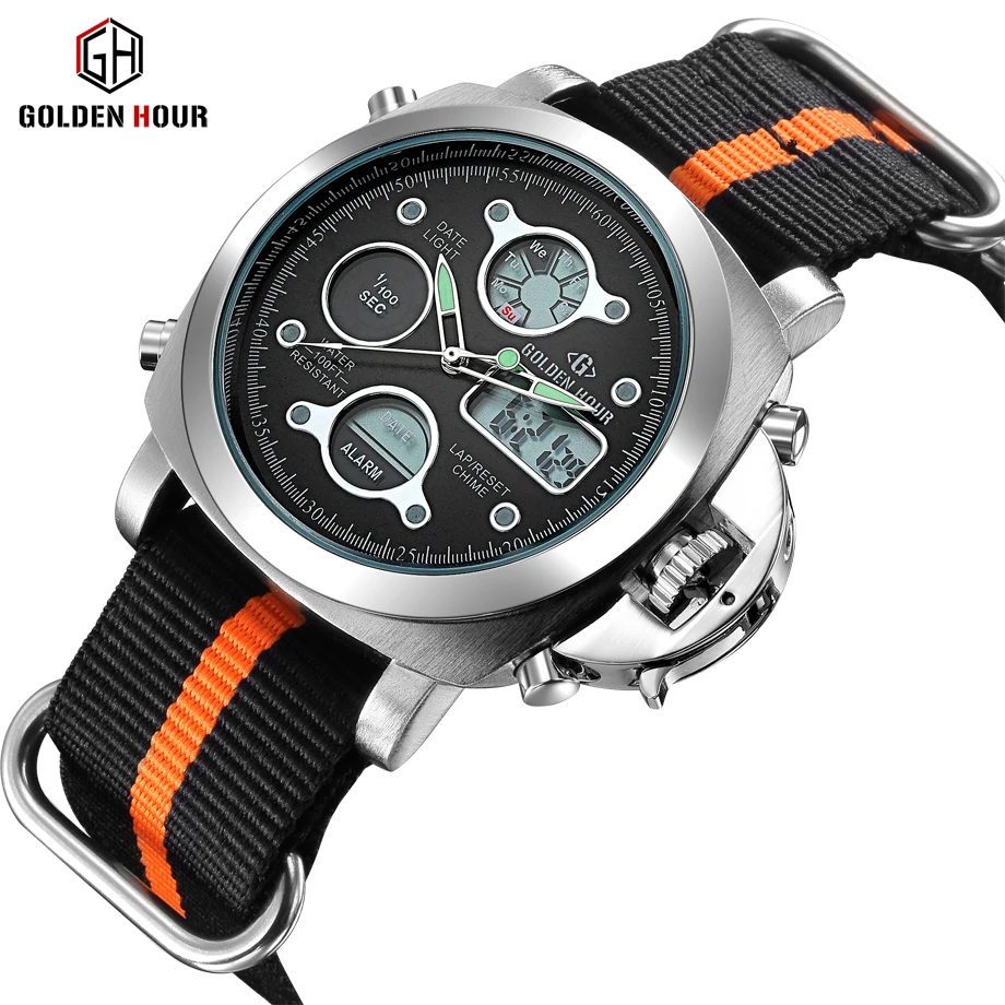 Sport-Herrenuhren, analog, digital, Dual-Display, Datum, Woche, Handgelenk, Herrenuhr, Canvas, coole Outdoor-Männerstunde_voghion.com