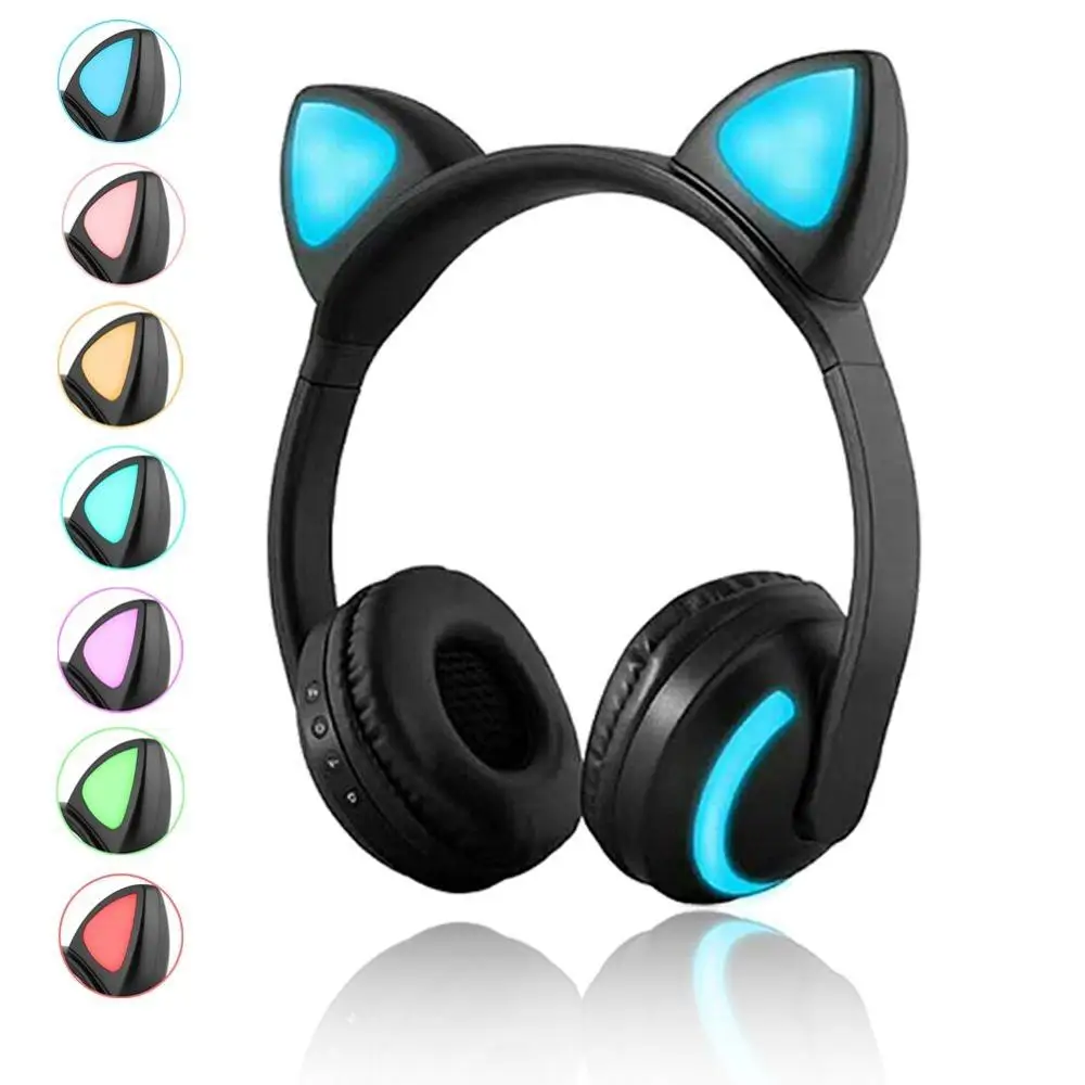 E2232-Cat Bluetooth стерео кошачьи наушники мигающие светящиеся кошачьи наушники игровая гарнитура наушники 7 цветов светодиодный светильник - Цвет: E2232-Cat