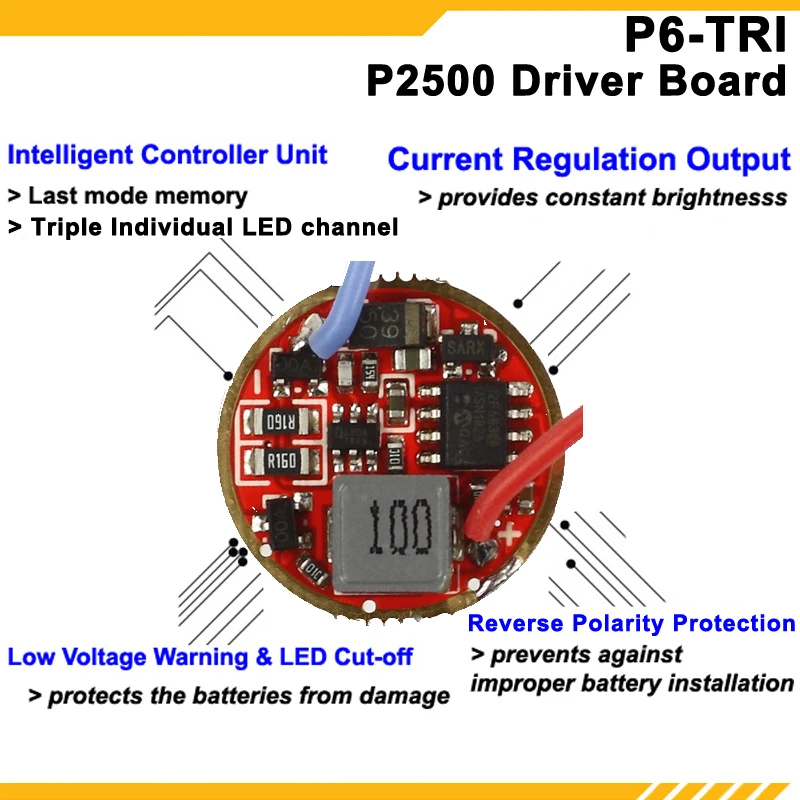 Kdlitker P6-TRI тройной Cree XP-E2 красный 620nm 800 люмен 3 V-9 V 5-режим Цвет P60 Drop-in модуль(диам. 26,5 мм