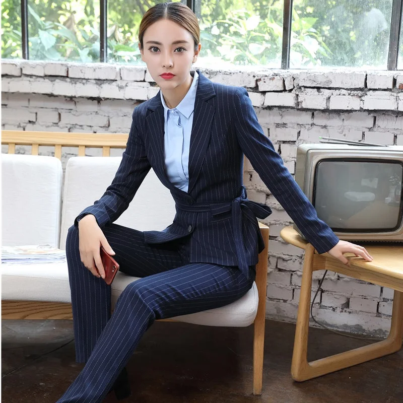 Fall Winter Fashion Striped Blazers Sets With Jackets And Pants ...