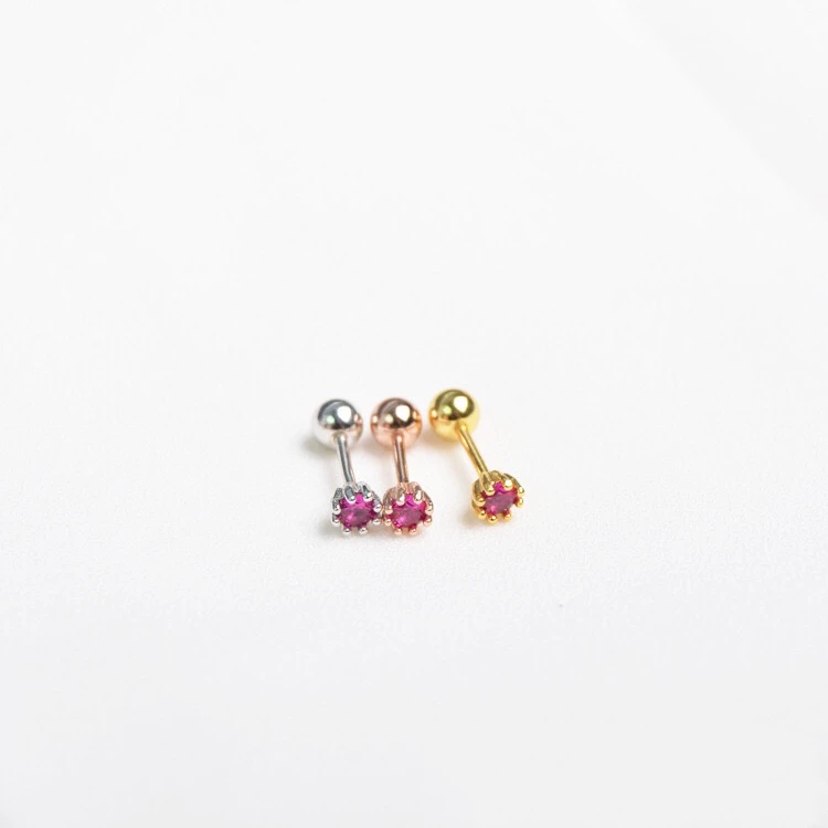 Серьги из серебра 925 пробы, простой жемчужный маленький красный циркон, Сережка-гвоздик в форме шурупа, милый мини-ушной кости, для ногтей, для женщин, для уха, ювелирное изделие
