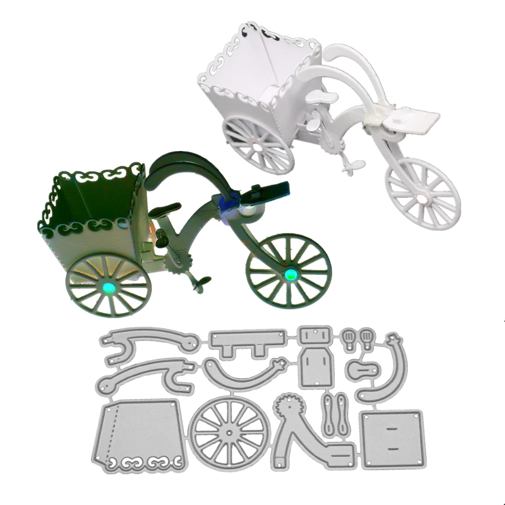 

12.2x6.2cm Bicycle Basket Frame Set Metal Cutting Dies 3D DIY Scrapbooking Carbon Sharp Craft Die Photo Invitation Card Decor