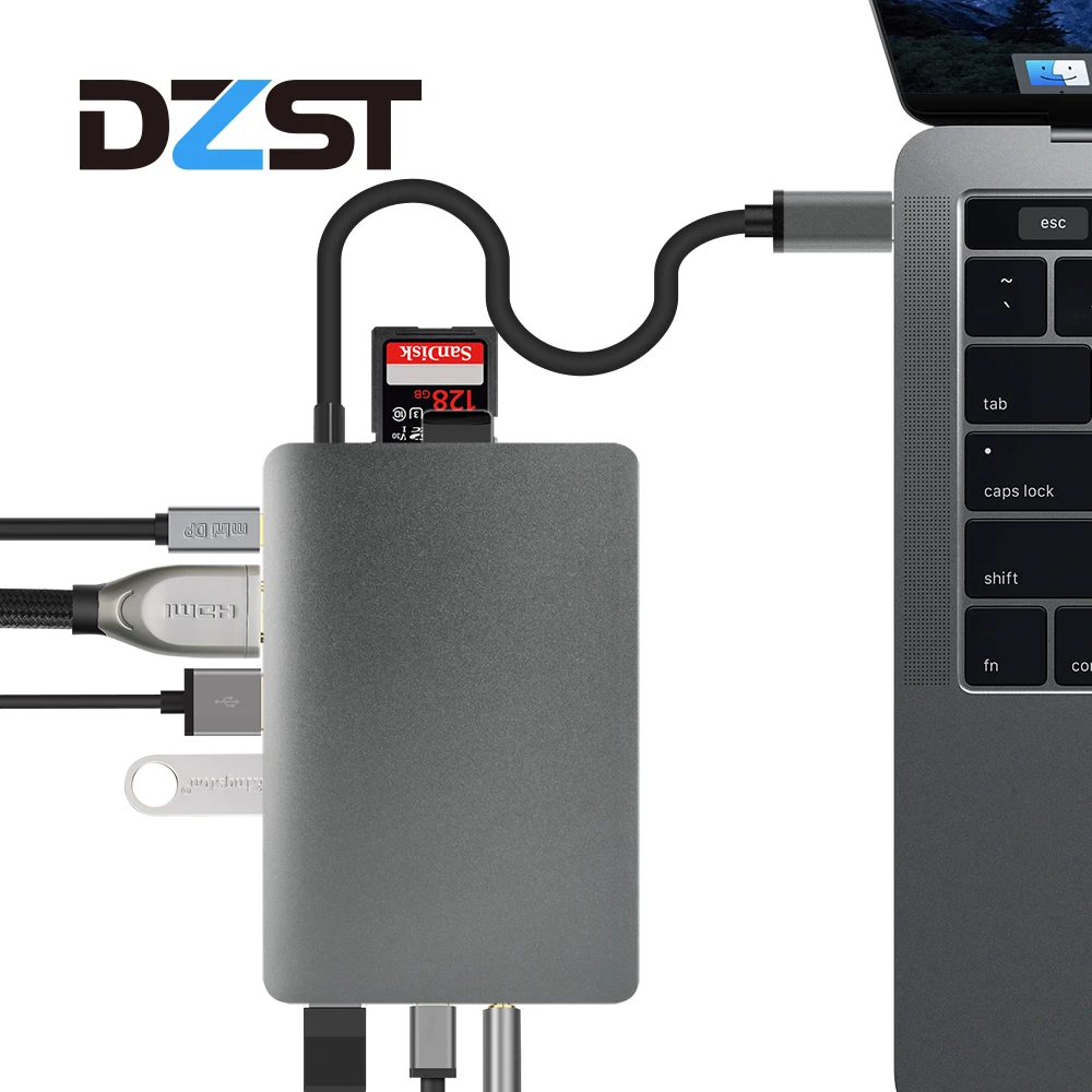 

DZLST USB C HUB Type C 3.1 to HDMI Mini DP 3.5mm Audio RJ45 Gigabit Ethernet Adapter With Type C PD Power SD TF Card Reader Hub