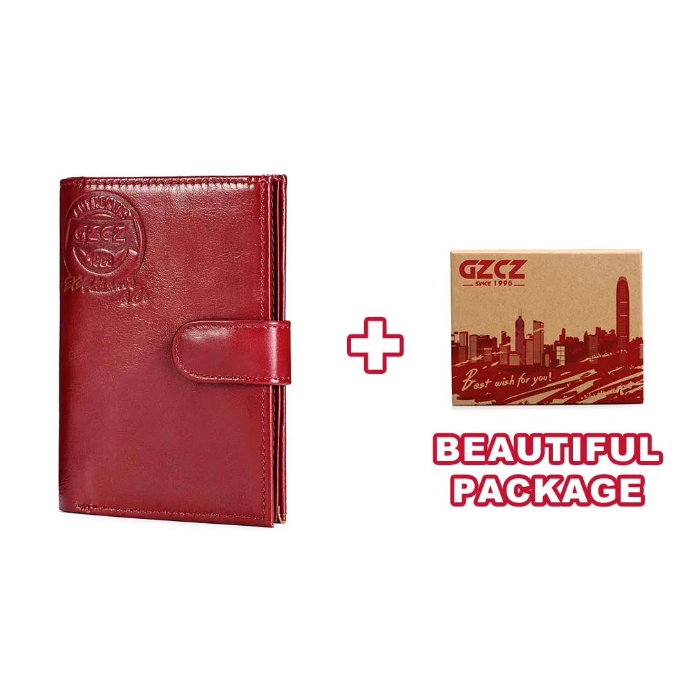 GZCZ бумажник Топ зерна из натуральной коровьей кожи держатель для карт путешествия кредитных Валет для Для женщин кошелек чехол Обложка для водительского удостоверения - Цвет: Red-BOX