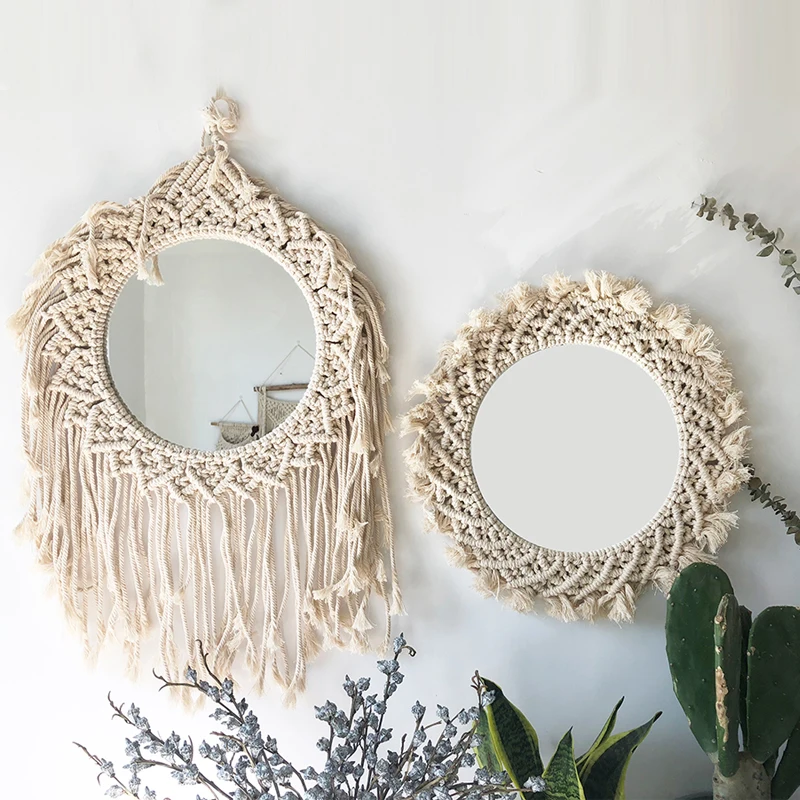 

Nordic ins wind hand-woven mirrors model room decoration vanity mirror bedroom wall mirror decorative mirrors