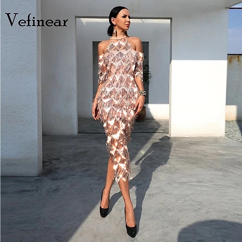 

Party Maxi Dresses Long Women Autumn 2019 New Sexy Halter V-neck Sexy Dress Women Sequin Short Sleeve Gold Dress