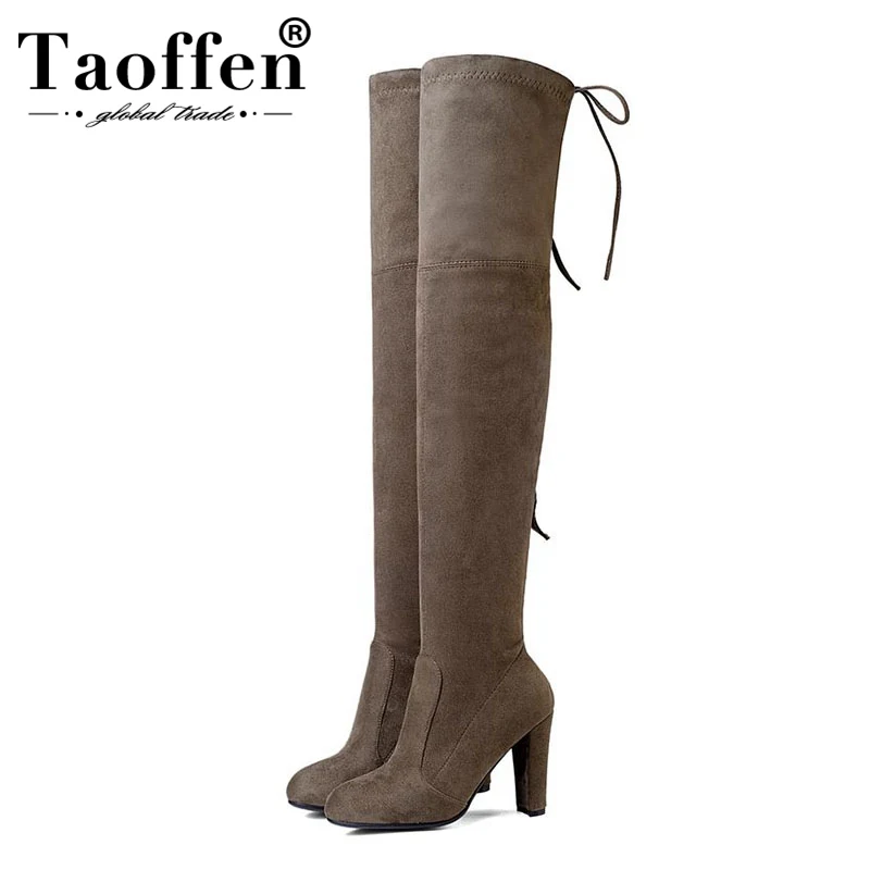 

Taoffen 2020 Women 9 Colors Boots Sexy Fashion Over The Knee Boots Sexy High Square Heel Platform Shoes Woman Black Size 34-43