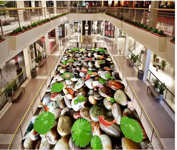 

3d flooring Cobblestone floor stand Lotus Carp 3D painting 3d floor painting wallpaper pvc floor wallpaper