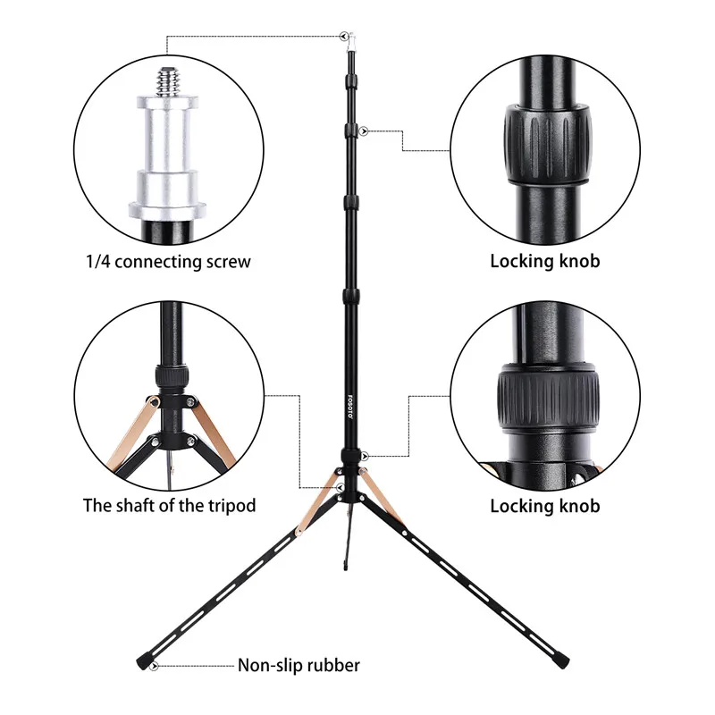 Fosoto-gold Led Light Tripod Stand Bolsa Head Softbox para Photo Studio Iluminação Fotográfica Flash Umbrella Reflector Ft190b 2m - Image 5