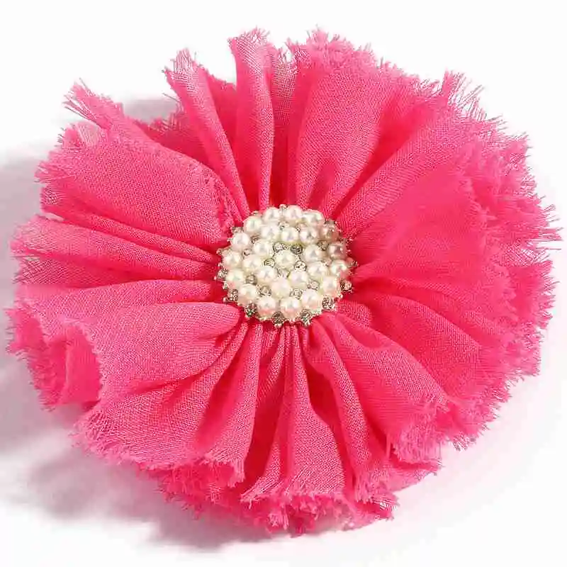 hot pink 120 шт/партия 7,5 см 16 цветов заколка для волос ручной работы шикарный пышный цветок-бантик+ пуговица с жемчужиной и стразами ткань цветы для DIY повязка на голову - Цвет: hot pink