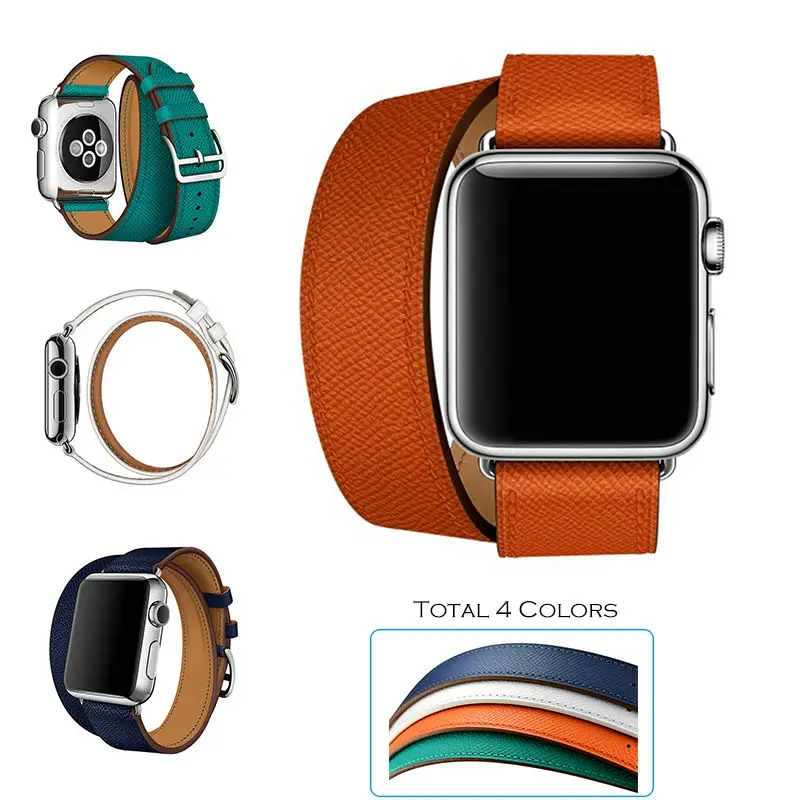 

URVOI Double Tour band for Apple Watch series 5 4 321 wrap strap for iwatch belt high quality genuine Leather loop 38/40 42/44mm