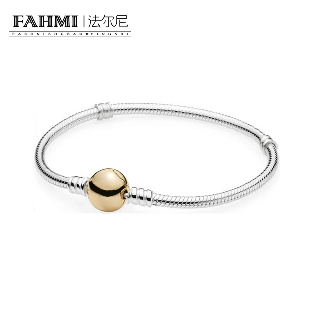 

FAHMI 100% 925 Sterling Silver 1:1 Basic Time Bracelet fit DIY String Charm 14K Gold Color Original Jewelry