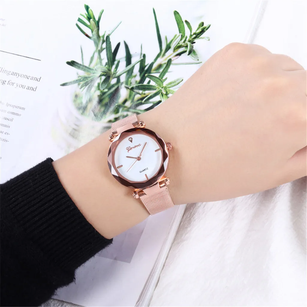 

Stainless Steel Mesh Belt Ladies Watch Diamond Side GENEVA Fashion Women's Watc zegarek damski reloj mujer relogio femino