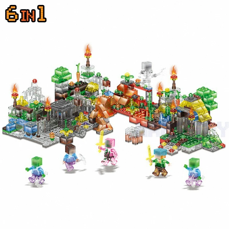 

HOT Minecrafted Action Figures Toys Crystal Garden Steve Zombie Alex Witch Zombie Skeleton Compatible LegoINGlys Blocks 6IN1