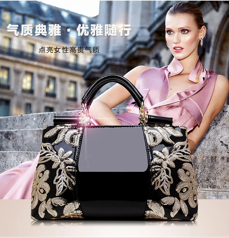 Новая модная Высококачественная женская сумка из лакированной кожи с блестками, роскошная брендовая дизайнерская сумка, женская сумка через плечо