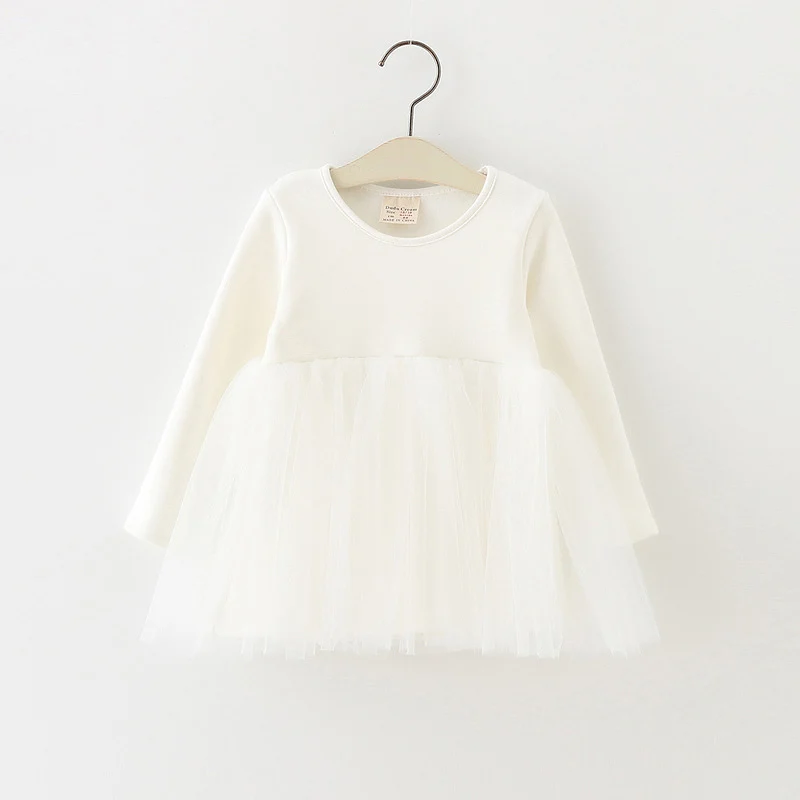 Jual 2017 Gadis Gaun Elegan Lengan Panjang Gaun Anak anak Untuk anak Perempuan Mesh Ball Gown Princess Dress O Neck Padat Anak Musim Dingin pakaian