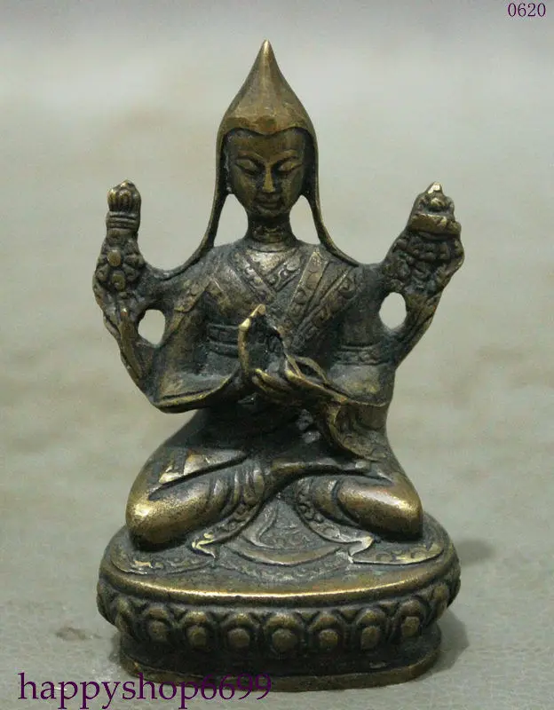 

Tibet Tantra Buddhist Old Pure Bronze Je Tsongkhapa Tsov-kha-pa Buddha Statue
