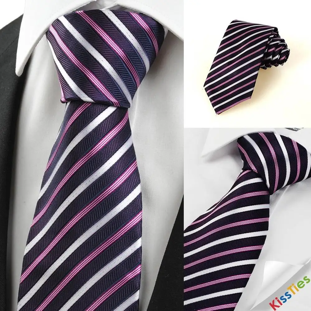 New Striped Purple White JACQUARD Men's Tie Necktie Wedding Holiday Gift # 0020 | Аксессуары для одежды