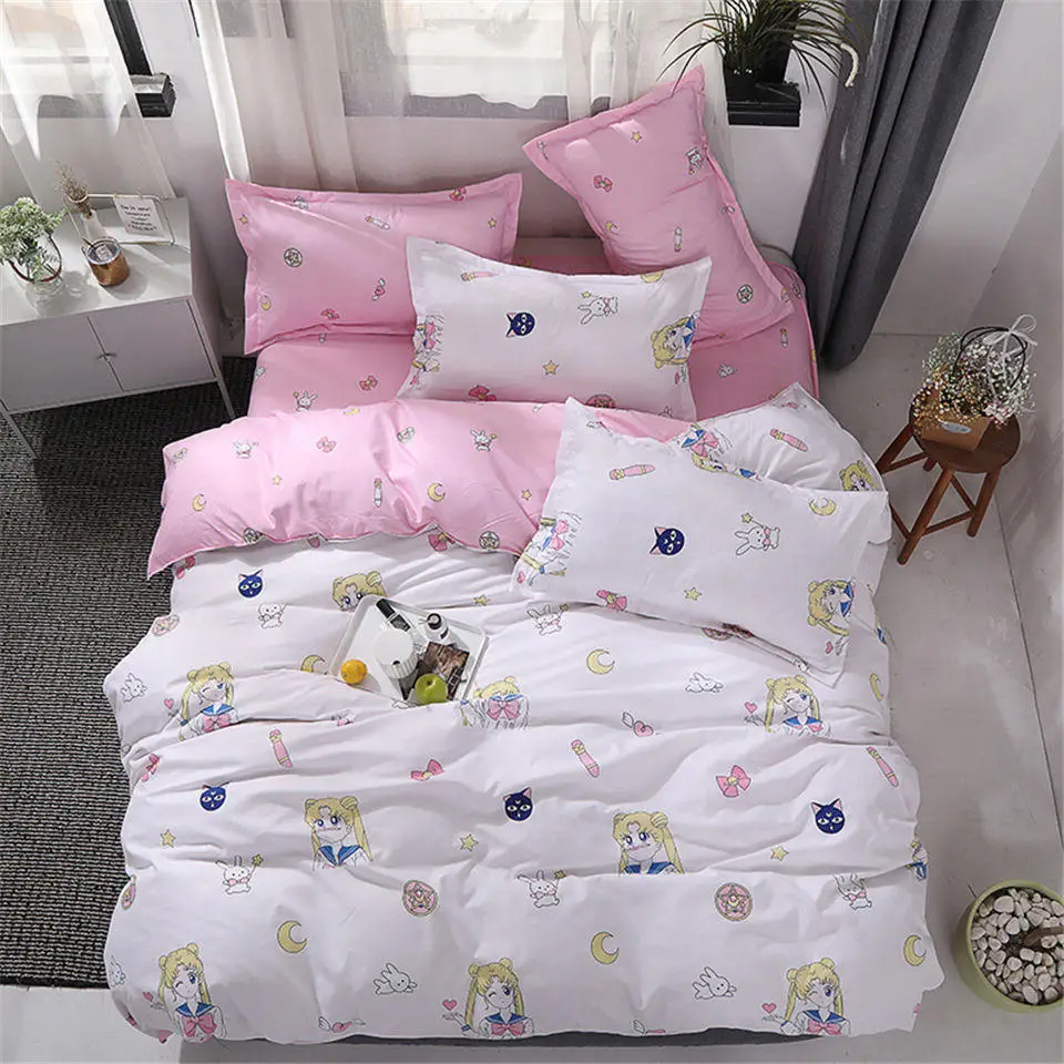 

Sailor Moon Bed Covers Flat Sheets Bedding Sets Anime Pink Heart Blue Background Girls Dinosaur Quilt Cover Set Home