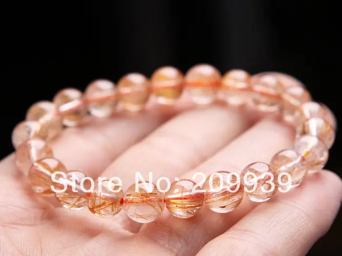 

huij 00463 Natural Genuine Copper Hair Rutilated Quartz Beads Women/Girls Bracelets 8-9mm