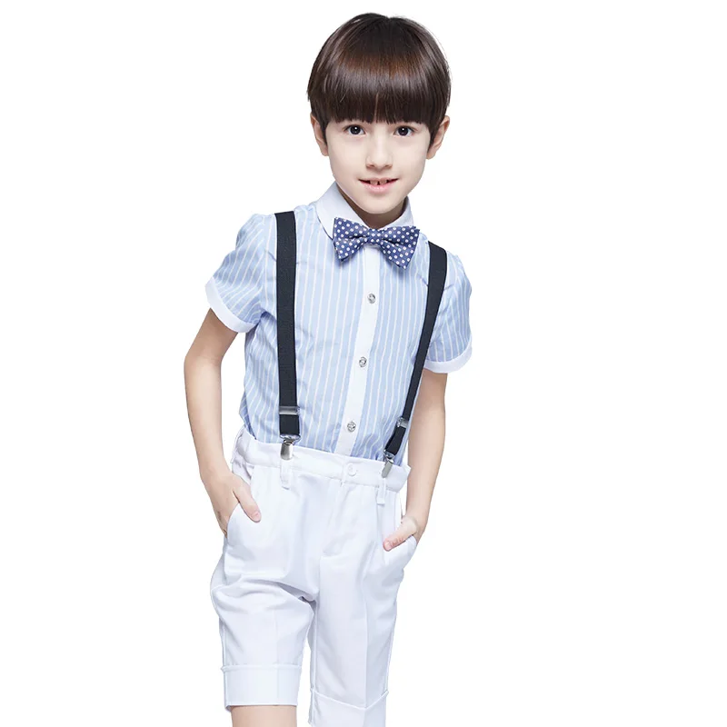

Boys Suits for Weddings Blue Stripe Kids Prom Suit Baby Summer Sets Costume Garcon Mariage 4pcs Tuxedo Child Clothing