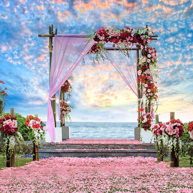 Vinyl Photography Background Computed Printed Flower Door Ocean Wedding