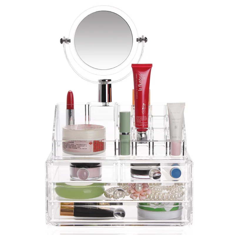 Atistic 16 grids 3 Drawers Crystal Cosmetic Organizer Makeup Jewelry Lipstick Brush Insert Holder Box With Mirror Storage Case (3)