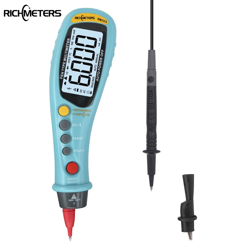 

RICHMETERS RM203 Pen-Type Digital Multimeter Auto-Range True RMS NCV 6000 Counts AC/DC Voltage Electronic Meter Car Multimeter