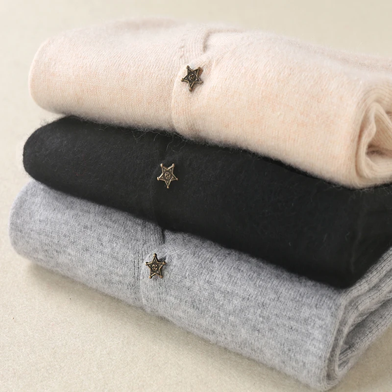 #Special Offers New Women Sweaters Cashmere Knitting Jackets Woman Fashion Vneck Star Button Cardigans Standard Clothes Tops Girls Knitwear D191