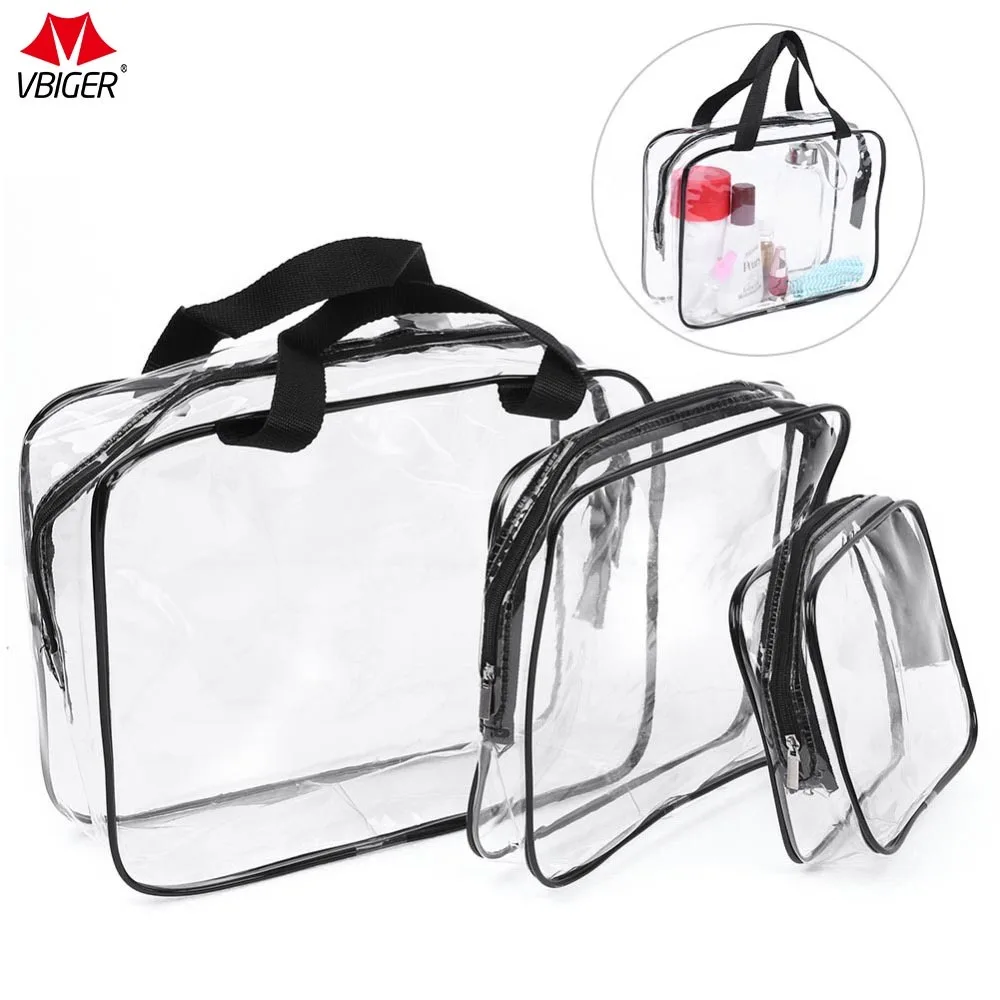Vbiger 3 in 1 Clear PVC Cosmetic Bag Waterproof Makeup Bags Clear ...