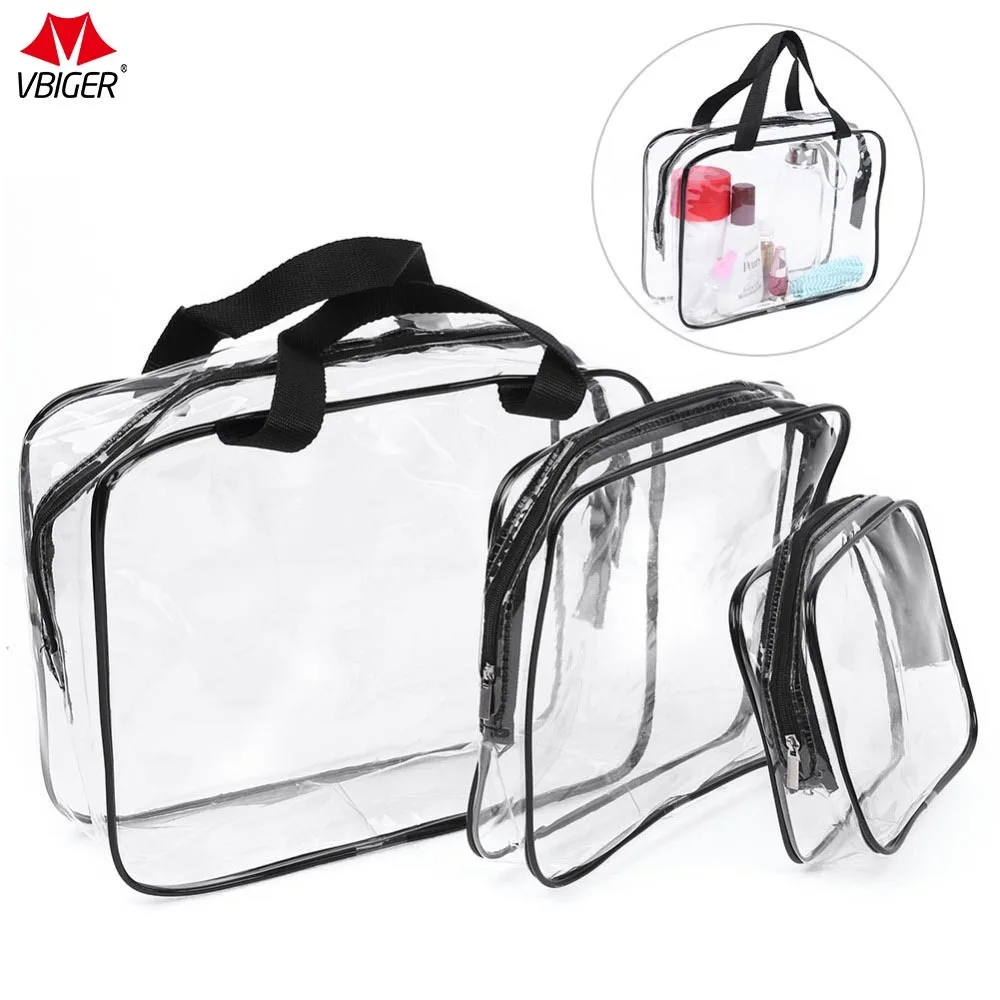 Vbiger 3 in 1 Clear PVC Cosmetic Bag Waterproof Makeup Bags Clear