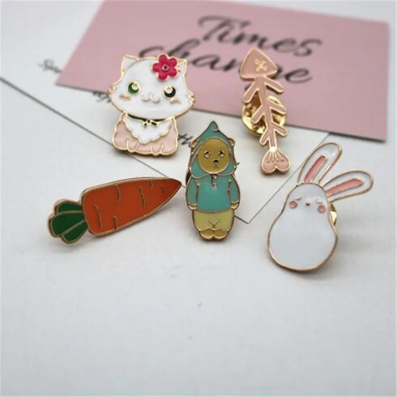 

WKOUD Cute kids brooch Jewelry carrot fish bone rabbit Cat Little man enamel pins Badges Button Lapel Pin jackets shirt gifts