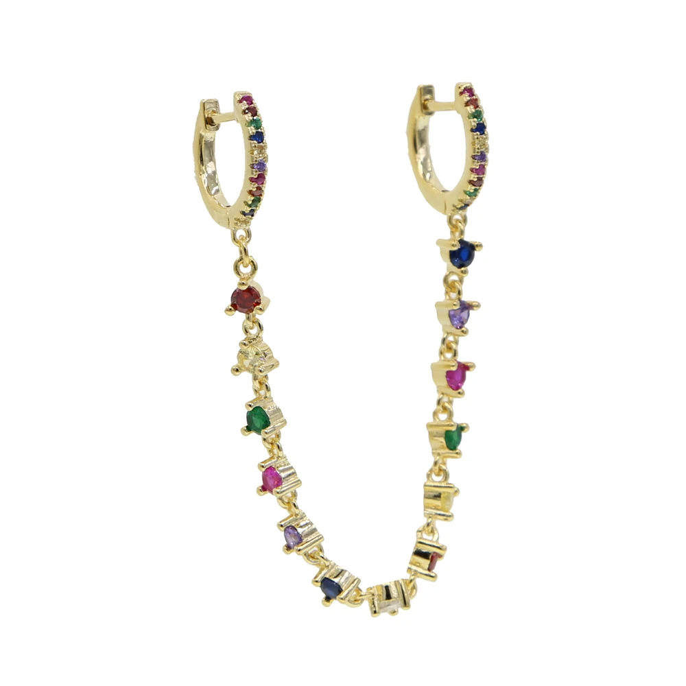 Радужные cz серьги-цепочки для женщин женские свадебные ювелирные изделия с многоцветный Цирконий камень висячие серьги