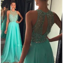 Luxus Grün Strass Perlen Lange Prom Kleider Sexy Open Back Sleeveless Abendkleid Einzigartige Kristall Prinzessin Prom Kleid