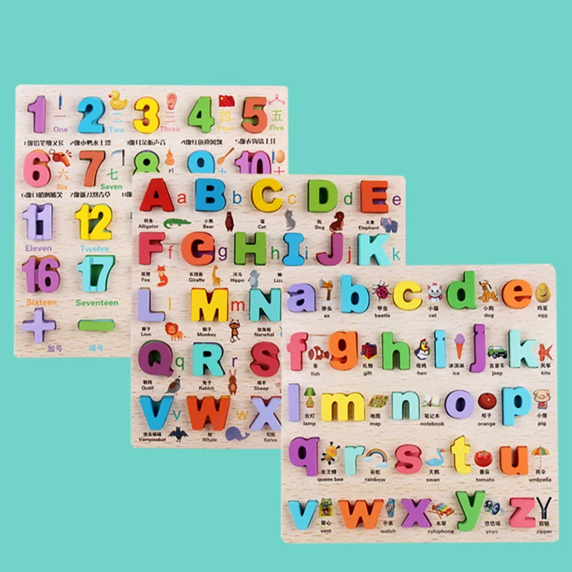 

Wooden Jigsaw Puzzle Toy Learn 24 Letters and 20 Digital Puzzle Educational Early Educational Learning Toy For Children